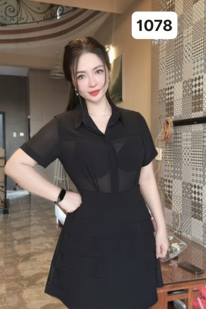 1078 ĐẦM SƠMI (ĐEN)-THIẾT KẾ NHIỀU TẦNG