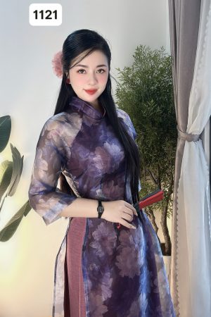 1121 (ÁO DÀI TÍM HỒNG) VOAN KÍNH 2 LỚP